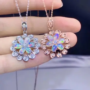 

shilovem 925 sterling silver Natural opal Pendants send necklace fine Jewelry Christmas gift trendy wedding 4*6mm dz0406812ago