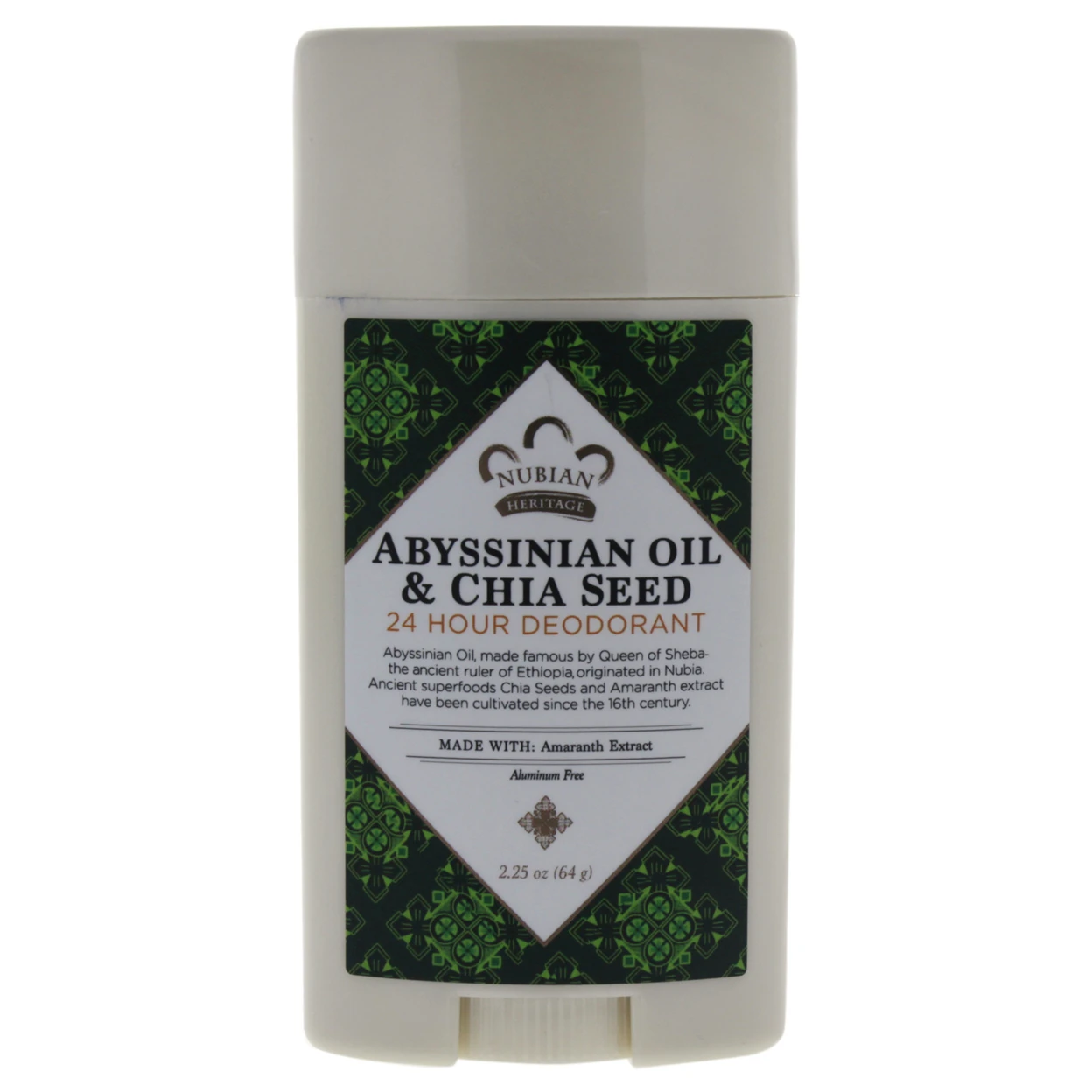Abyssinian Oil & Chia Seed 24 Hour Deodorant by Nubian Heritage for Unisex - 2.25 oz Deodorant Stick
