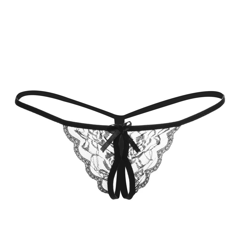 

Open Crotch Sexy Panties Women Transparent Lace Panties Female Transparent bowknot T-back Featured Strappy Panties Lingerie