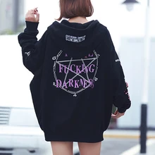 Gothic Harajuku Hoodies Women Fleece Loose Letter Print Pocket Lace-Up Hooded BF Style Mid-Length Fall Winter Hoodies Gothic Harajuku Hoodies Women Fleece Loose Letter Print Pocket Lace-Up Hooded BF Style Mid-Length Fall Winter Hoodies