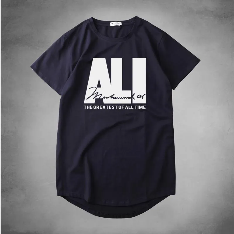 Хип-хоп стиль изогнутый подол Muhammad Ali Официальный лицензированный взрослых печатных футболки для мужчин хлопок Мода Camisetas футболки homme