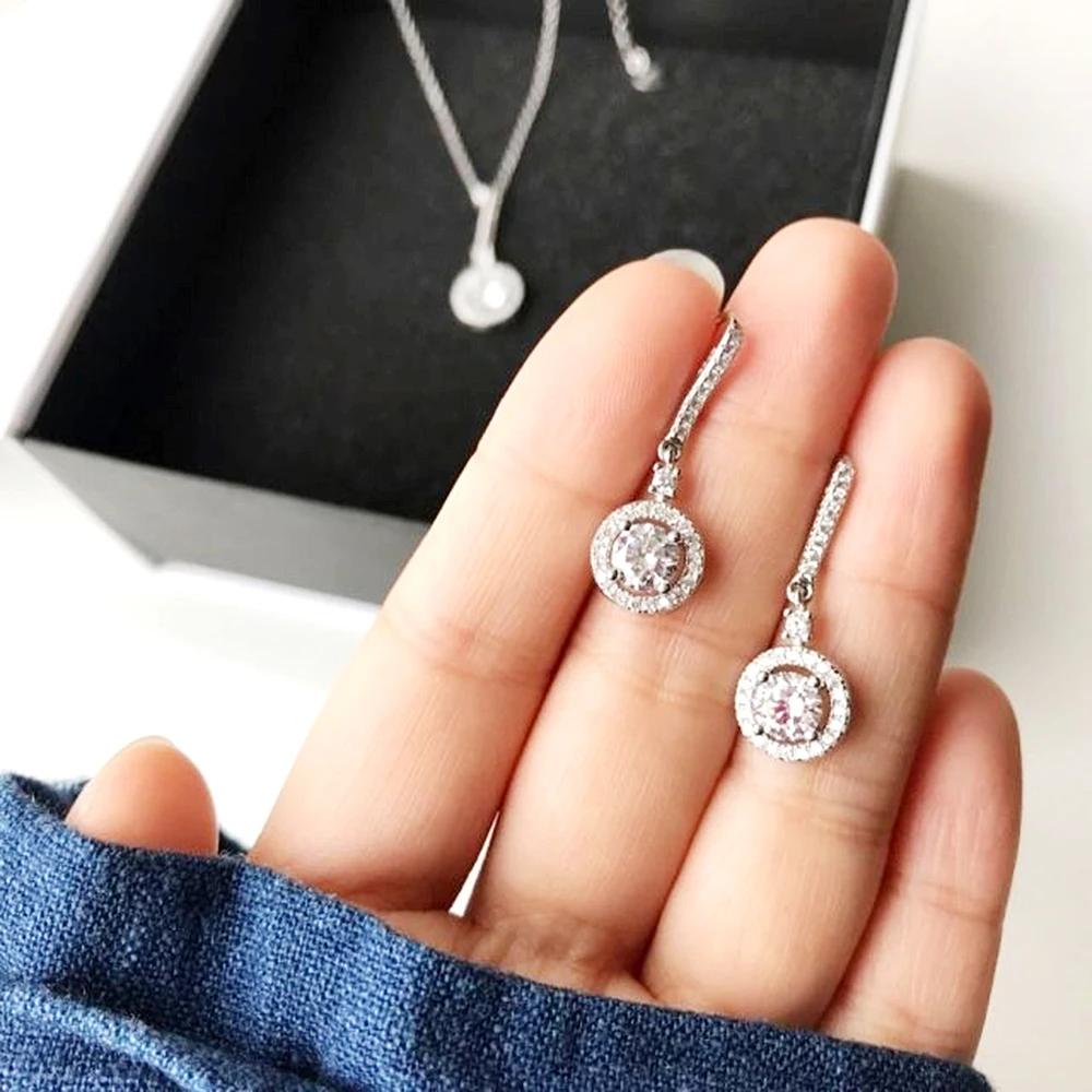 Серьга с мусанитом Df Color 6 5 мм 2ctw in 14K белое золото|Серьги-гвоздики| |