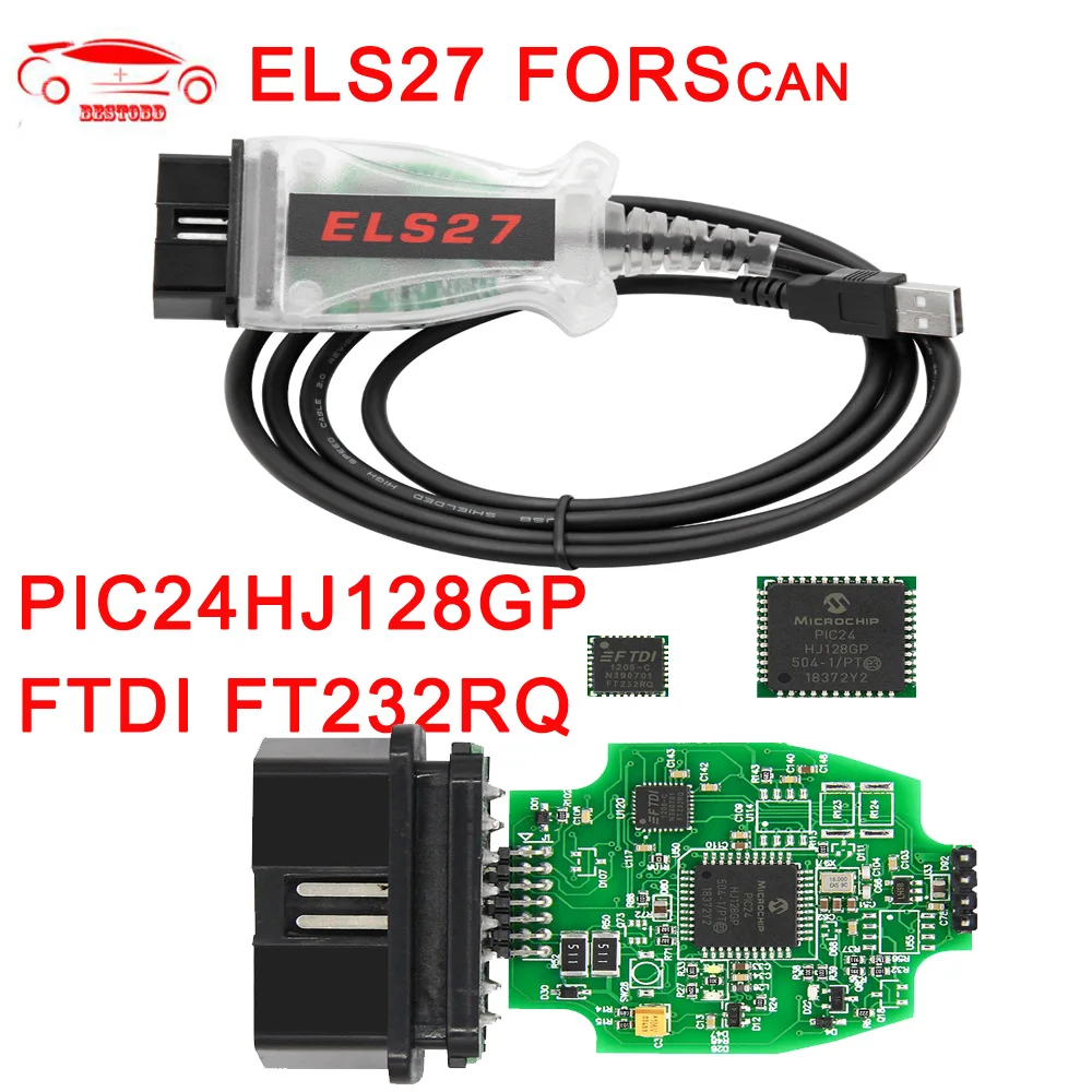 Диагностический кабель ELS27 FORScan OBD2 для FORD/MAZDA/LINCOLN/MERCURY ELS27 FORScan FTDI FT232RQ+ PIC24HJ128GP поддержка ELM327 J2534