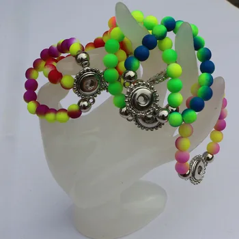 

12PC 15cm Children Kids Girls Double Color Handmade Rubber Beads Bracelets Fit 12mm Diy Snap Button Charm Bracelet Jewelry