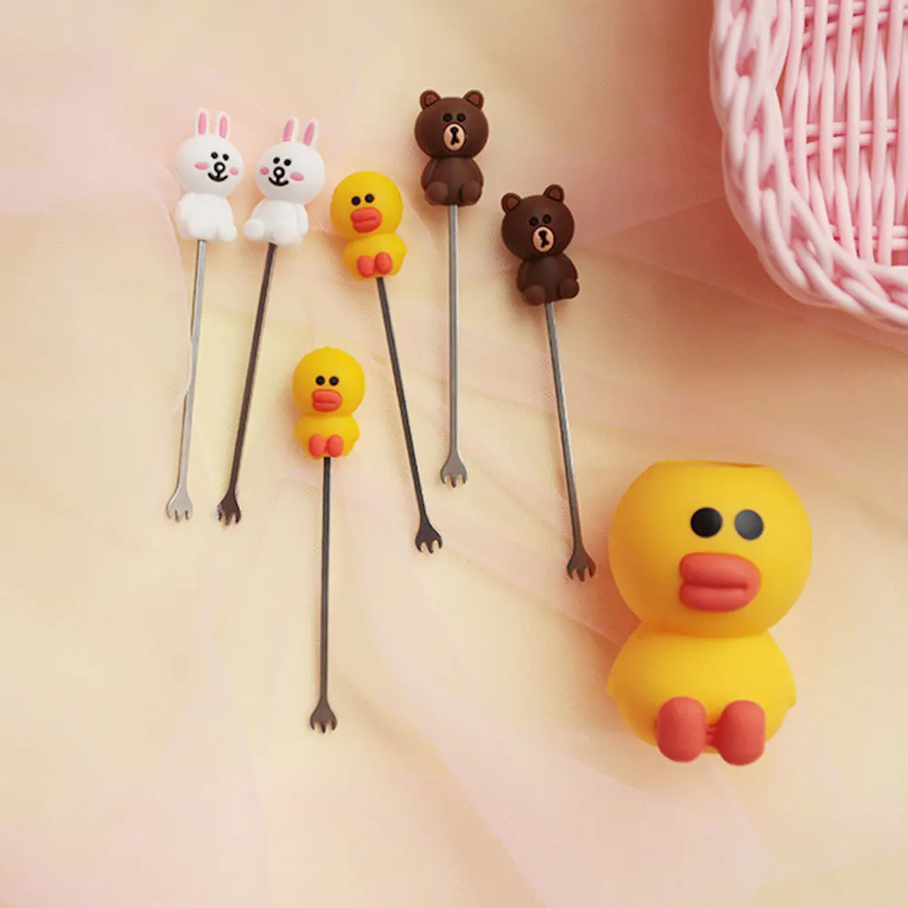 6 шт. милая вилка из нержавеющей стали с силиконовым держателем набор закуски