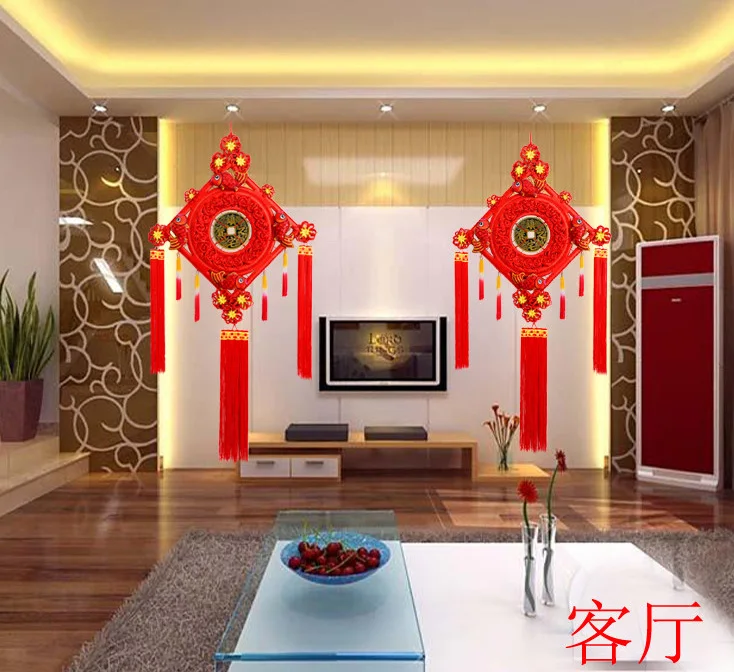 

A pair -2019 HOME Lobby WALL festival Decorations gift Exorcise evil Money Drawing lucky Hand knitted FENG SHUI Chinese knot