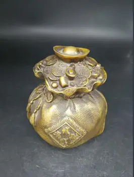 

China handmade antique Feng Shui Bronze Brass money bag ornaments from fortune fortune ornaments talented generation