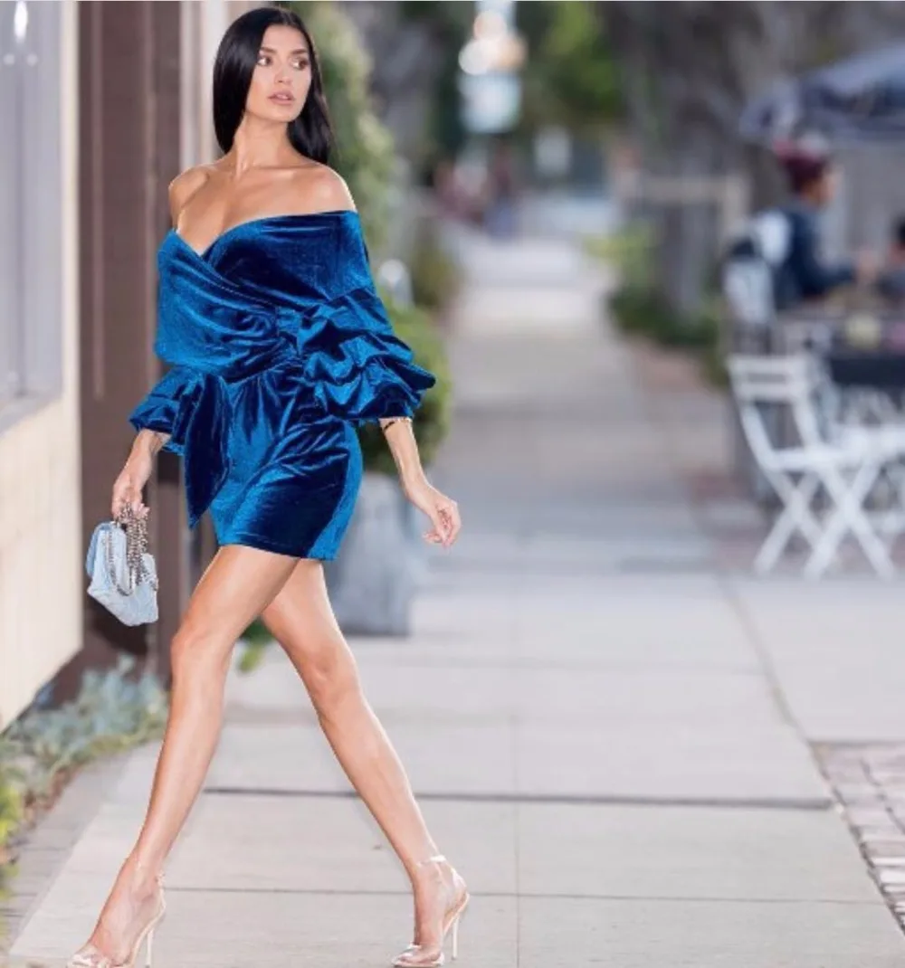 

Missord 2019 Sexy Autumn And Winter V Neck Butterfly Sleeve Backless Velvet Elegant Dress FT8443