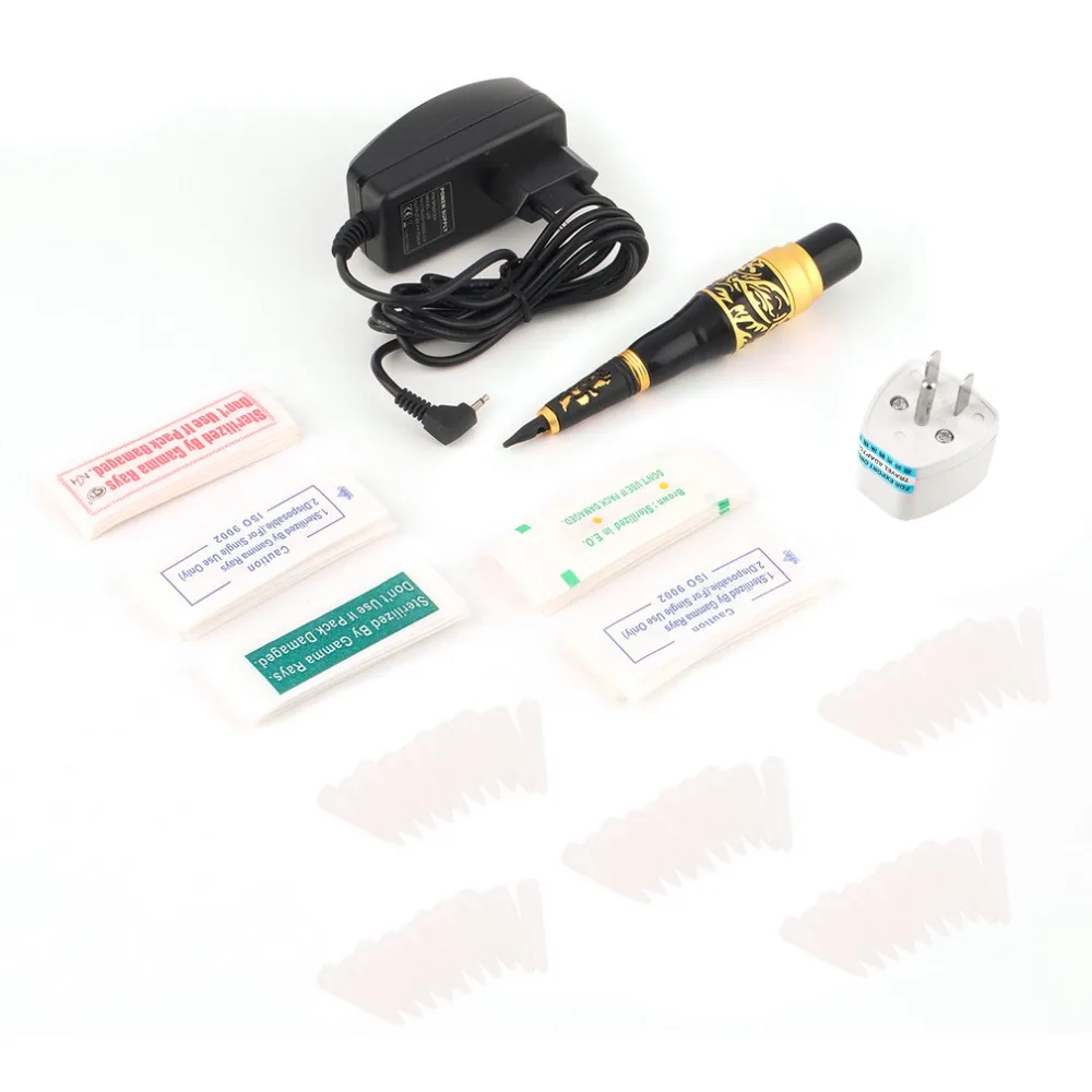 

Professional Permanent Makeup Tattoo Eyebrow Pen Machine 50 Needles Tips Power Supply Set US Plug Black Drop Shipping Wholesale