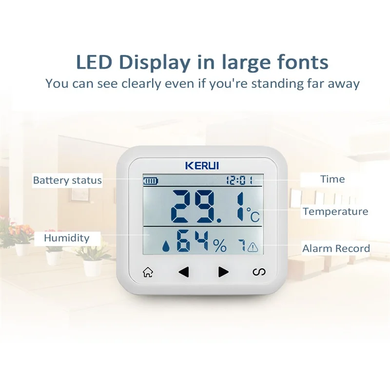 KERUI TD32 светодиодный дисплей с регулируемой температурой и влажностью, датчик сигнализации, детектор, сигнализация, защита личного и личного пользования
