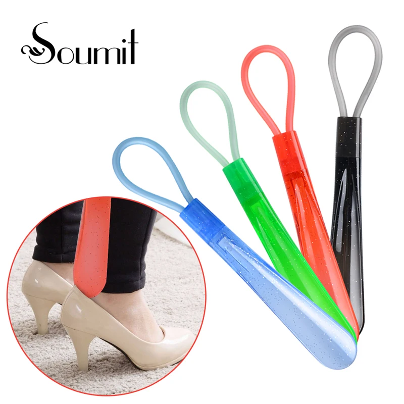 Soumit 3 Pcs Candy Color Shoe Horn Plastic 21cm Long Handle Shoehorn Spoon Lifter for Shoes