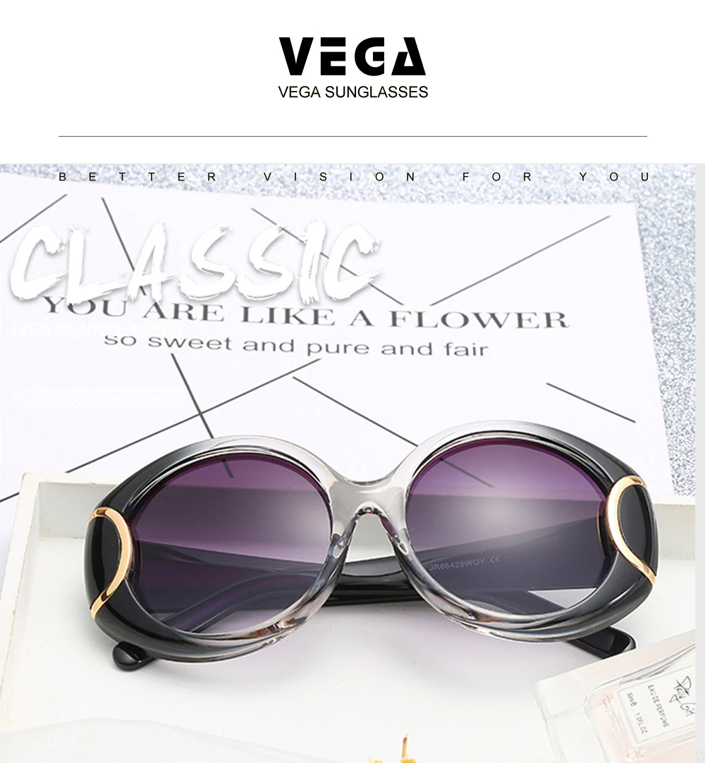 VEGA Eyewear Fashion Oval Sunglasses Women for Big Face Ladies Oversized Glasses with Large Frame Retro Vintage Sunglasses 226 (5)