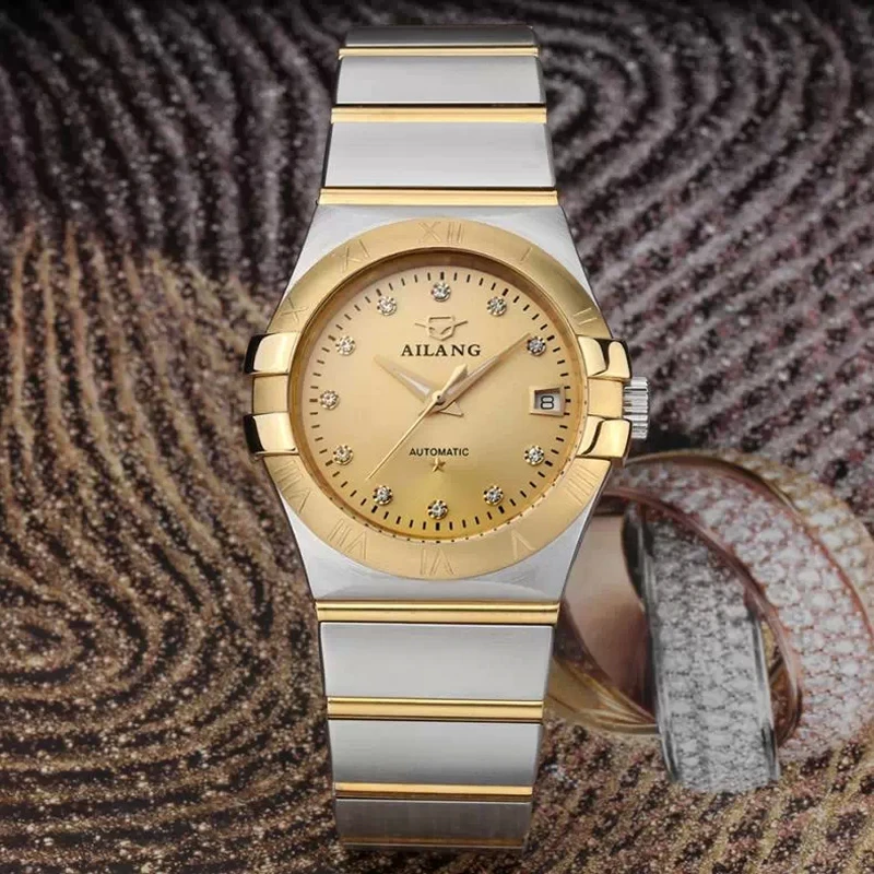 

AILANG automatic steel watch business men's men's 100 meters waterproof watch Relogio Hotel masculino