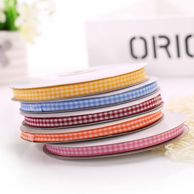 

6mm 50 yards/lot Wedding Party Home Decorations Gift lattice printed grosgrain ribbons grid ribbon DIY handmade materials