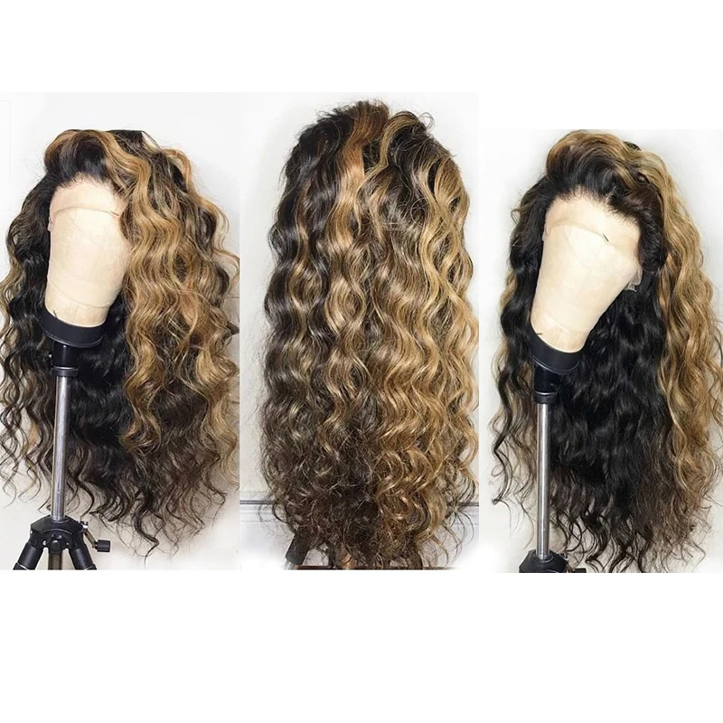 

Ombre Colored 360 Lace Frontal Highlight Water Wave Human Hair Wigs For Black Women Remy Brazilian Invisible Pre Plucked Aimu