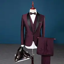 Приталенный мужской костюм 3 шт. бордовый черный смокинг с лацканами 38 40 42 44 46+ на заказ