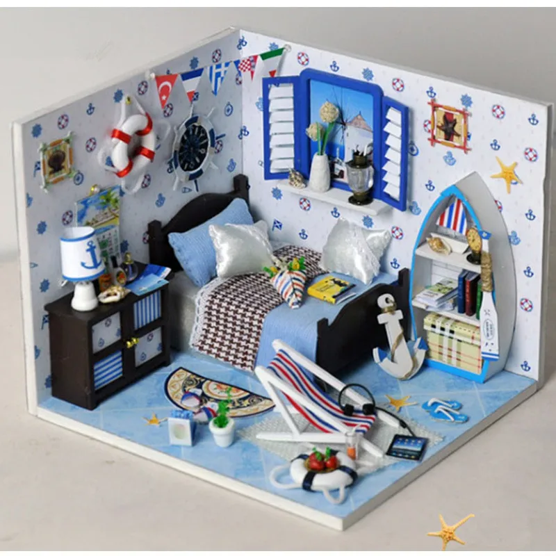 

Summer Sea House TD11 DIY Dollhouse With Light Cover Miniature Model Collection Decoration For Children Friends Gift Toys