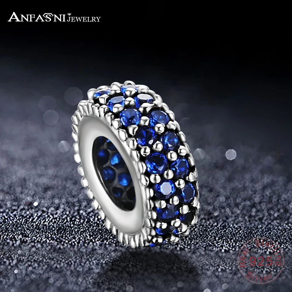 

ANFASNI 100% Real 925 Sterling Silver Inspiration Spacer Charm Beads Fit Original AFN Bracelet Blue Crystal Beads Jewelry Gift