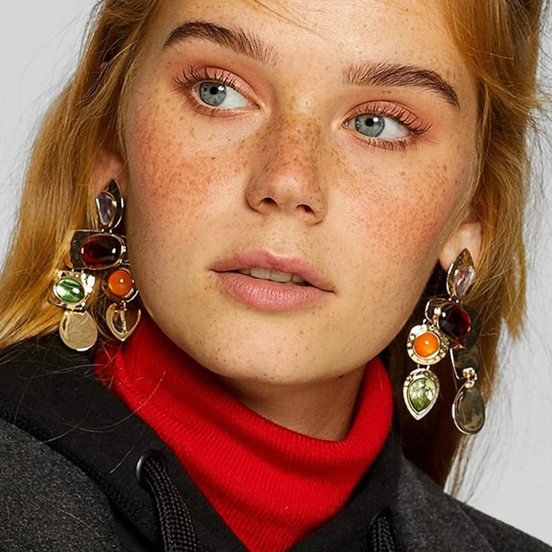 

FASHIONSNOOPS Luxury Multicolored Rhinestone Pendant Earrings For Women Wedding Dangle Drop Jewelry Charm Statement Earrings