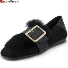 MoonMeek/Новинка; модные женские туфли черного цвета; женские туфли на плоской подошве из флока с квадратным носком; комфортные праздничные туфли с пряжкой; большие размеры