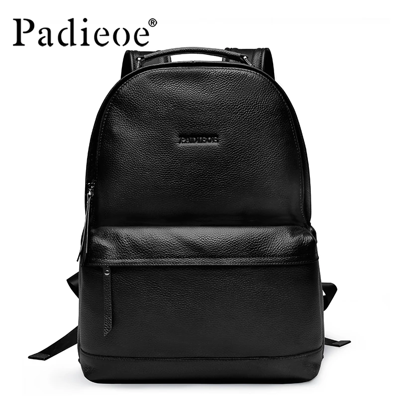 

Padieoe Designer Korean Style Men's Backpack Luxury Brand Black Genuine Leather School Backpack Fashion Solid Men Casual Daypack