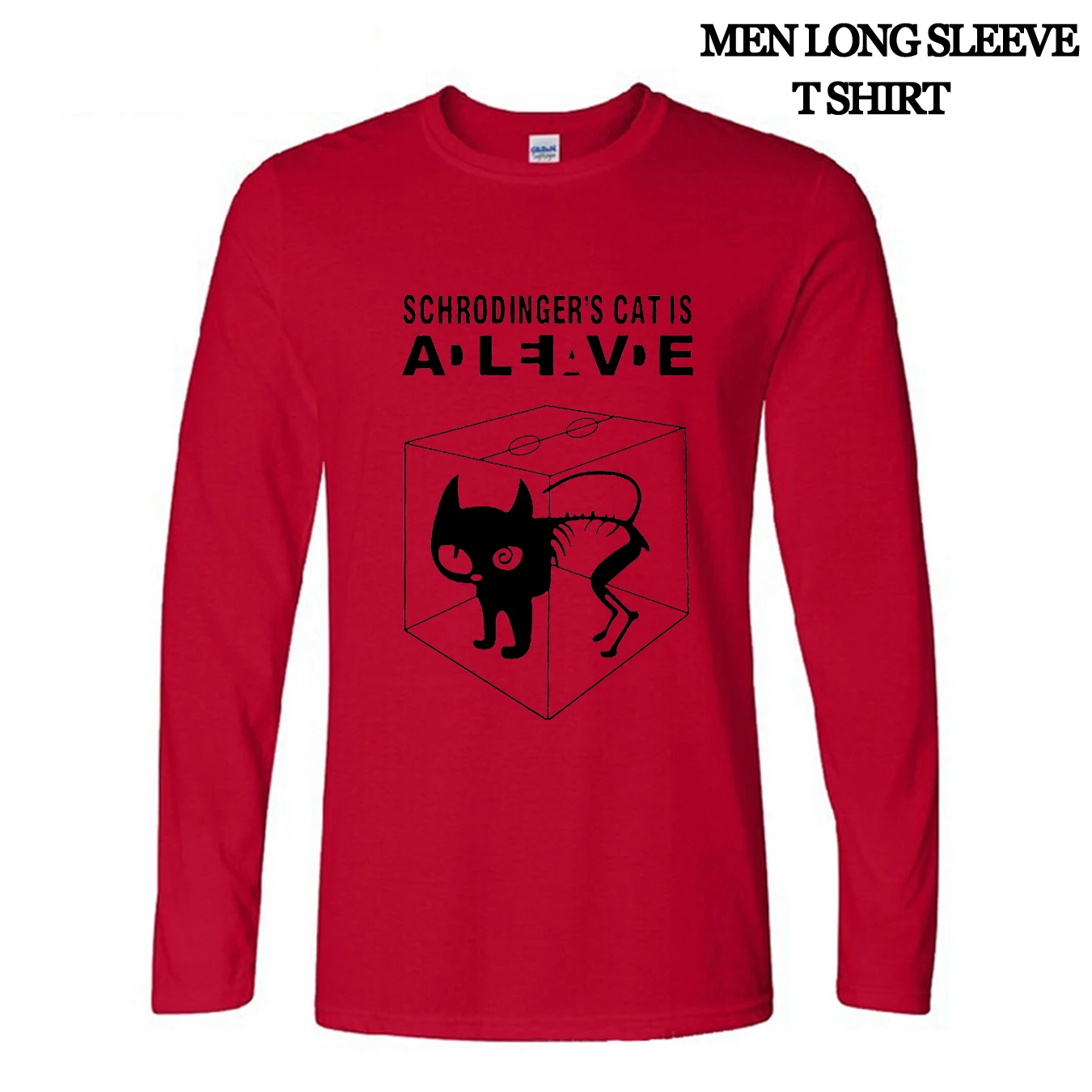 Новинка, модная футболка с котом Шредингера, футболки для мужчин, Swag, забавные хлопковые футболки с длинным рукавом, новинка, весенне-осенняя стильная футболка - Цвет: red1