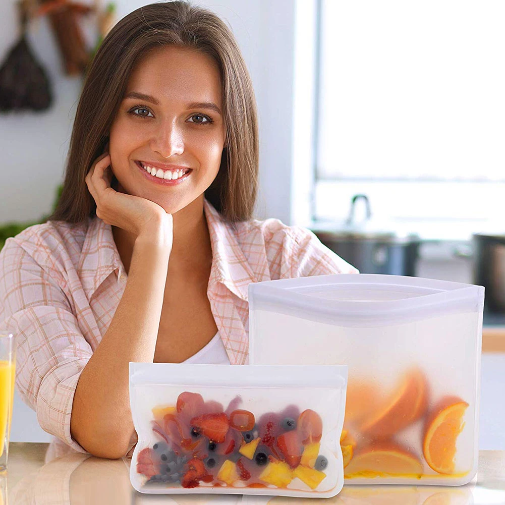 

2 pc Reusable Silicone food storage Containers Leakproof Containers Zip Shut refrigerator Bag Cup Fresh Bag Food Storage Bag