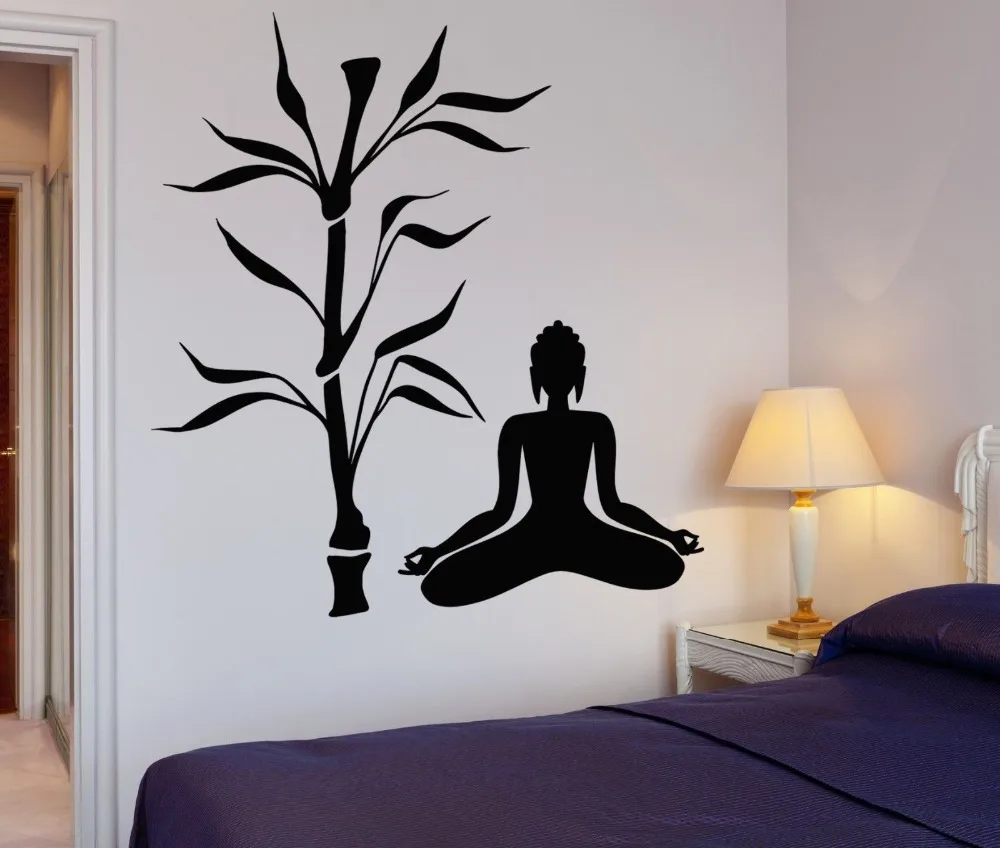 Buddha Tree Blossom Yoga Vinyl Wall Decal Buddhism Sit in Meditation Relaxation Art Wall Sticker