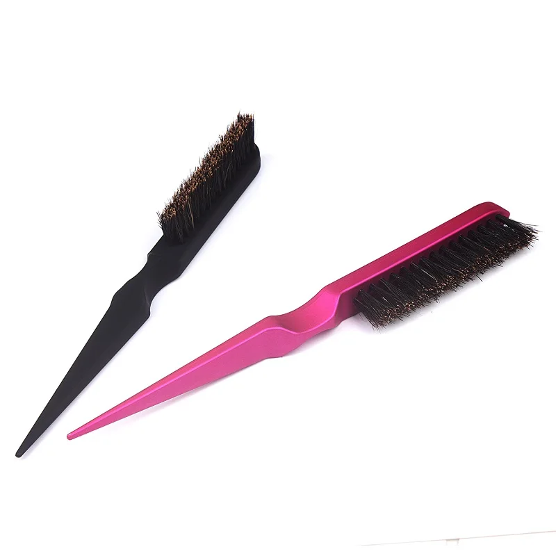 

2019 New High Quality Hair Combs Black Pink Salon Comb Hair Teasing Brush Three Row Natural Boar Bristle Hair Comb