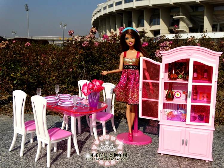 fashion Kitchen furniture accessories Play Set Bdining table + Wine cabinet suite case for barbie Doll 1/6 fashion Kitchen furniture accessories Play Set Bdining table + Wine cabinet suite case for barbie Doll 1/6
