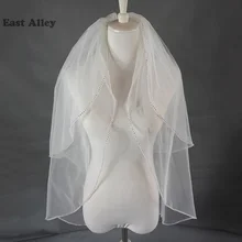 2 T цвета слоновой кости подвенечное колено длина Свадебные аксессуары Фата бисером Свадебные вуали с гребешком