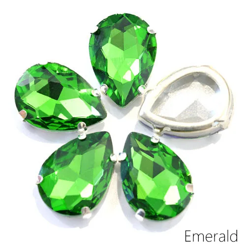 5 размеров красочные стеклянные каплевидные красные пришивные стразы с полым клешом хрустальные пришивные стразы для свадебного платья Y1903 - Цвет: Emerald