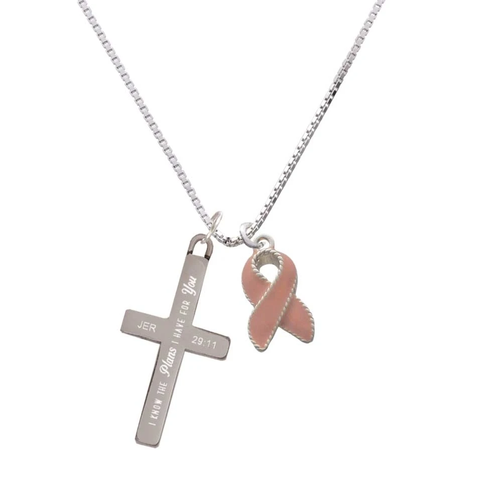 Pink Ribbon with Stitching - Plans I Have for You - Cross Necklace