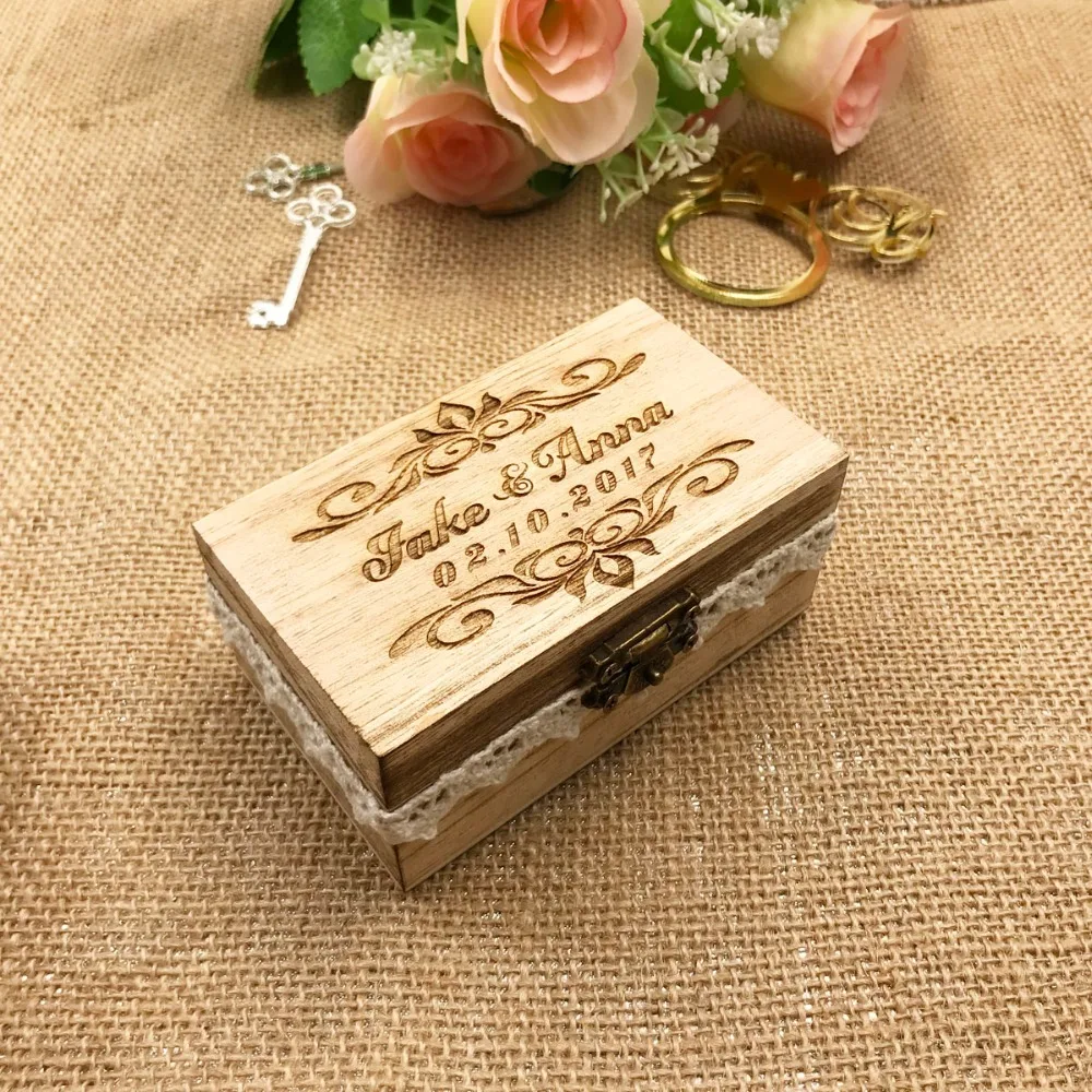Personalized Rustic Ring Bearer Box Custom Wedding Ring holder vintage Wedding Ring Bearer Pillow Box, Engraved Wooden Ring Box4
