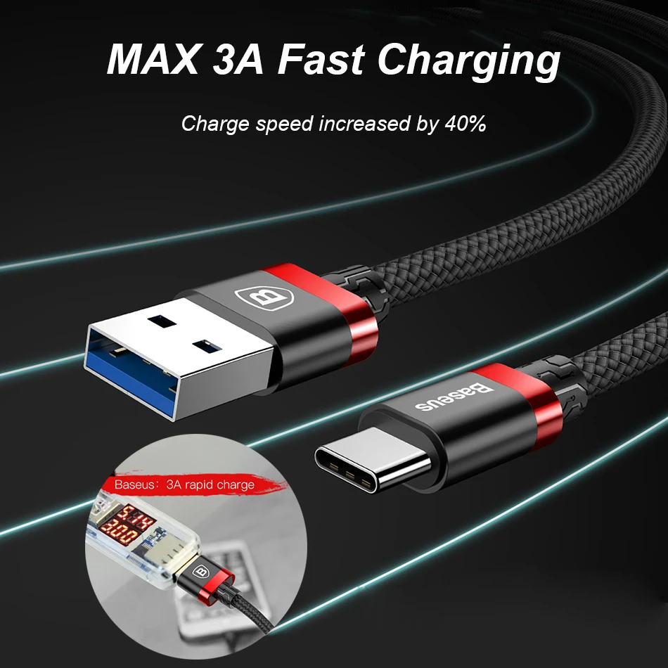 Baseus Тип usb C зарядный кабель для samsung Galaxy S9 S8 плюс Note8 USB 3,0 Тип-с быстрый зарядный кабель для передачи данных для oneplus 6 NEX 5 t 5 max