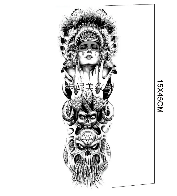 15X45cm Waterproof Temporary Whole Hand Cool Tattoo Sticker with Woman and Ghost in Black MB 14