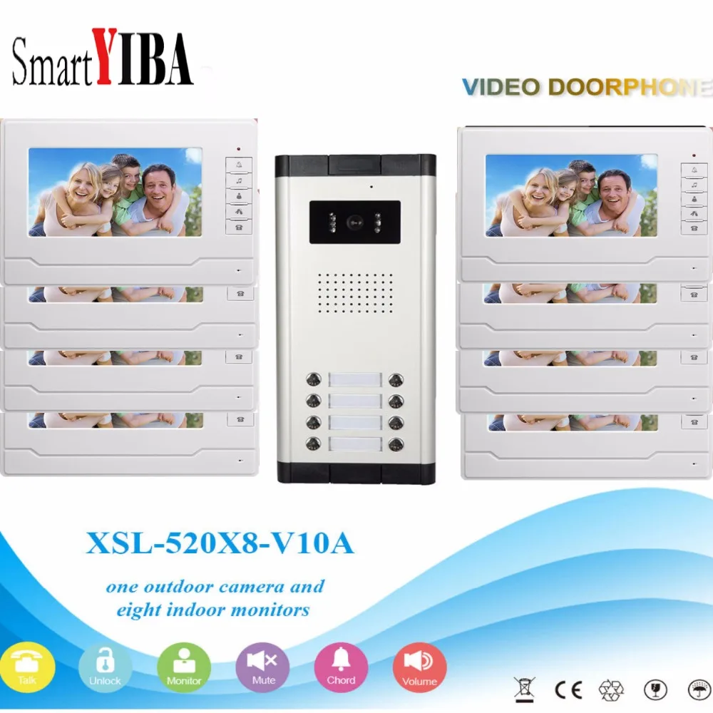 SmartYIBA Video Intercom 7''Inch Wired Color Video Door Phone Video Doorbell Phone Intercom System Kit 8 monitors+1 IR camera цена SmartYIBA Video Intercom 7''Inch Wired Color Video Door Phone Video Doorbell Phone Intercom System Kit 8 monitors+1 IR camera цены онлайн