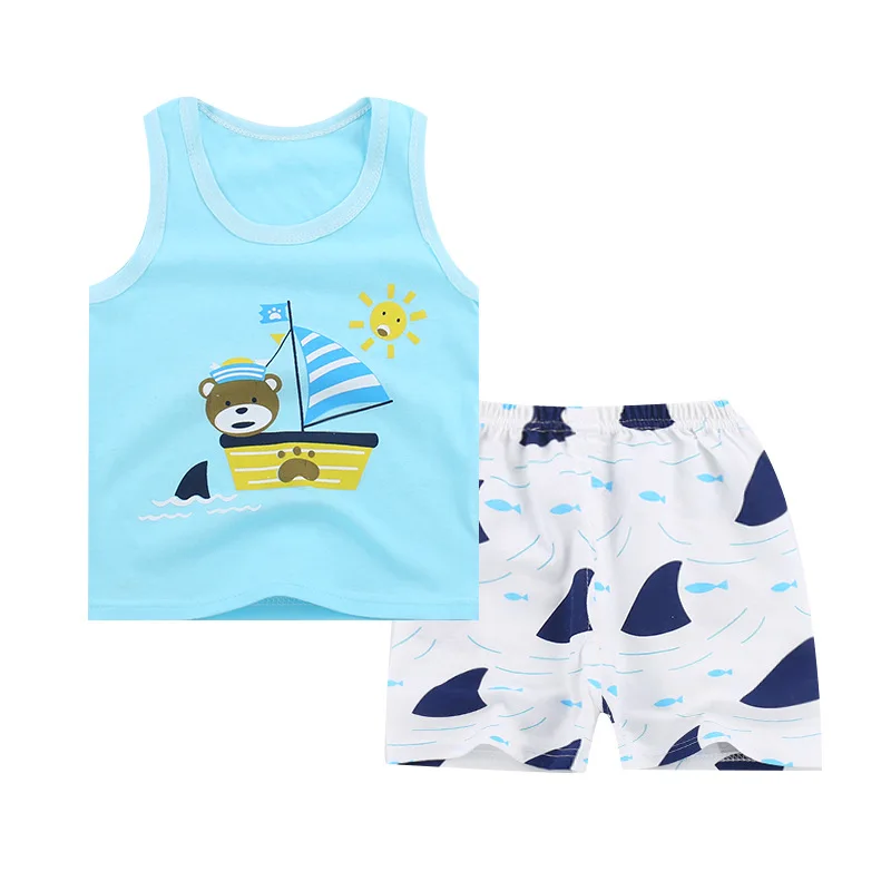 Летние костюмы из 2 предметов комплект одежды для маленьких мальчиков, жилет с рисунком для мальчиков и девочек, комплект одежды, хлопковые спортивные футболки без рукавов шорты для малышей DS9 - Цвет: J