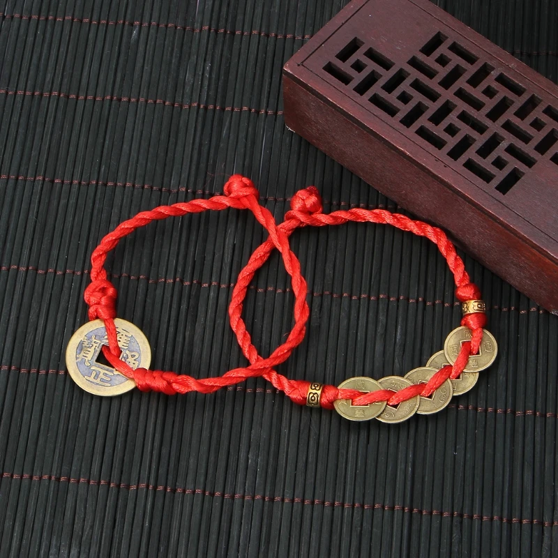 

1 Piece Chinese Feng Shui Wealth Luck Coin Copper Pendant Adjustable Red String Bracelet Jewelry