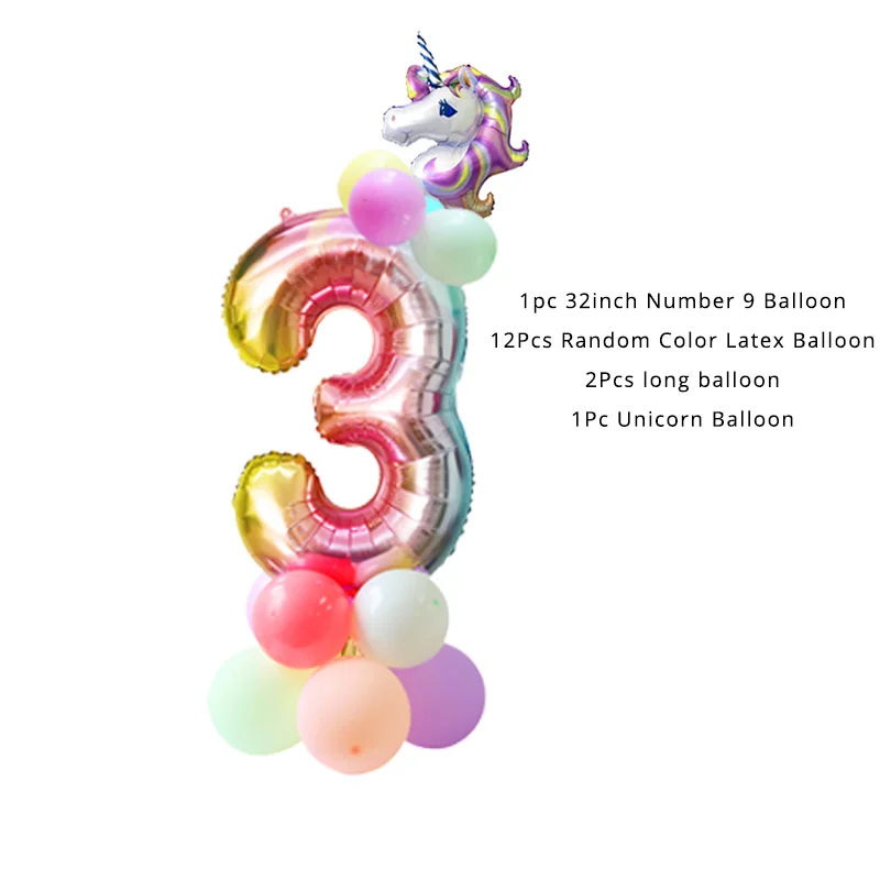 number balloon set 3 WEIGAO Единорог День рождения Сувениры игры Pin рога на Единорог дети День рождения украшения для вечеринок подарки игры - Цвет: number balloon set 3