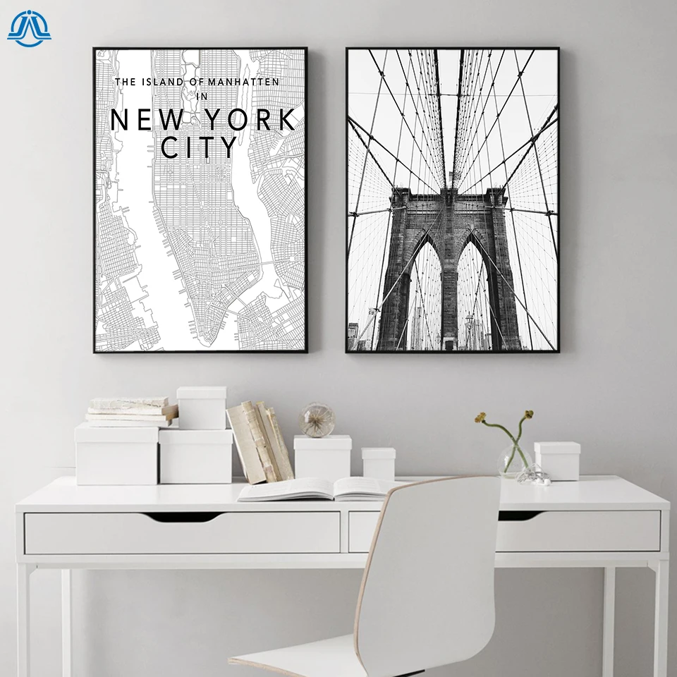 

Vintage Brooklyn Bridge Posters and Prints Canvas Painting New York Map Wall Pictures For Living Room Modern Home Decor No Frame