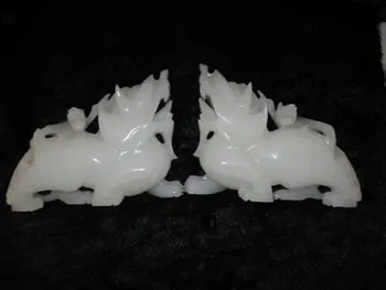

a pair of Old Qing Dynasty Jade carving-- Plutus monster statue /sculpture, best collection&adornment,free shipping