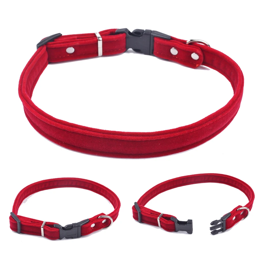 

Red Suede Leather Dog Collars For Small Medium Dogs Adjustable Size XS S M Chihuahua Puppy Pet Products For Animals