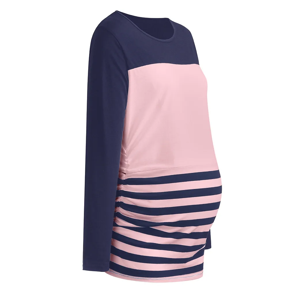 SAGACE/полосатые топы с длинными рукавами и принтом для беременных; блузка для беременных; повседневная одежда для женщин; женская Свободная одежда; футболка