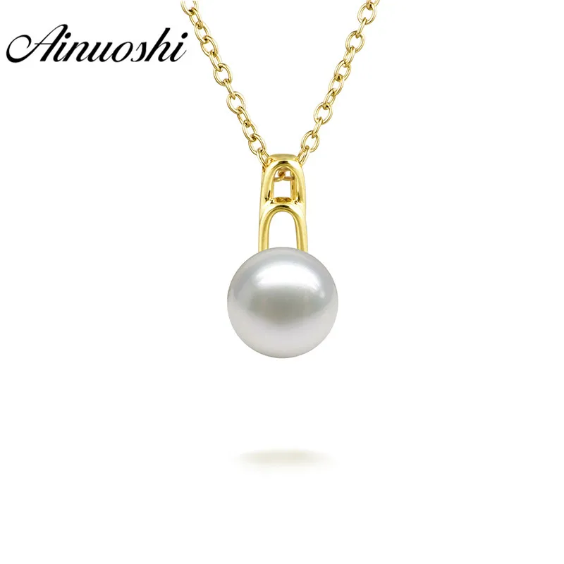 

AINUOSHI Fashion 18K Yellow Gold 18 Inches Link Chain Pendant Necklaces Natural Fresh Water Pearl Round Pearl Necklace Pendants
