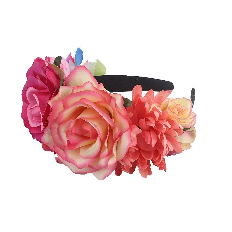 Женская Гавайская эластичная повязка на голову в виде цветка розы с пряжкой и цветочной короной, Рождественская тиара, повязка на голову, Мексиканский головной убор