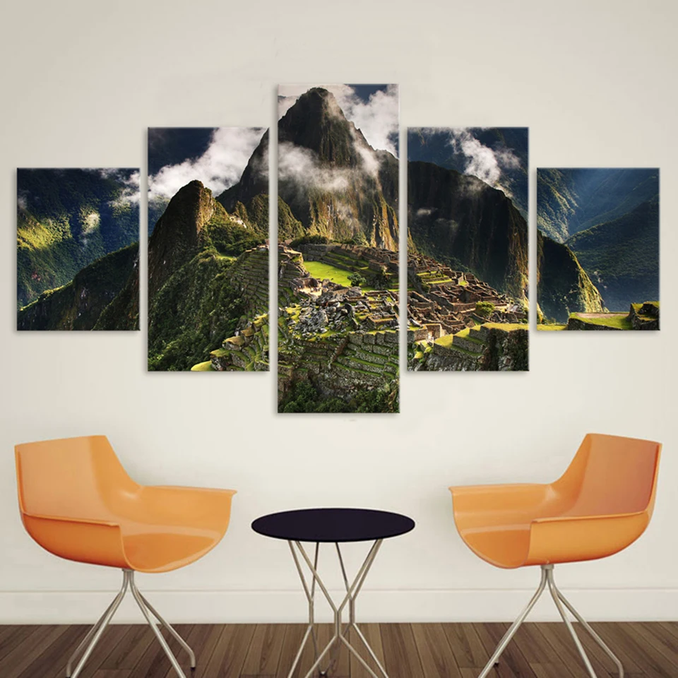 

Canvas HD Print Paintings Living Room Decor 5 Pieces Machu Picchu Peru Mountains Pictures Clouds Hills Landscape Poster Wall Art