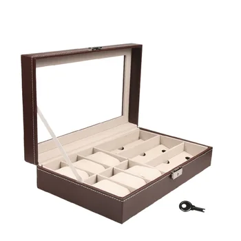 

2 In 1 Brown Colour 6 Grids+3 Grid PU Leather Watch Case Storage Organizer Box Fashion Sunglasses Display Watch Boxes 33*20*8cm