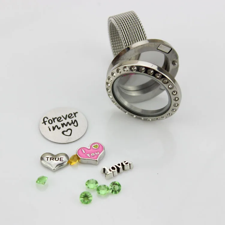 25MM silver Stainless steel floating charm locket rings with true love floating charms