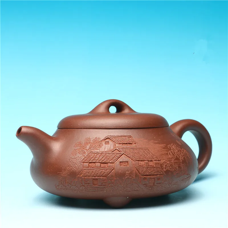 

Free Shipping 400ml Creative Relief Landscape Painted Kung Fu Tea Pot Yixing Genuine Purple Clay Teapot Factory Direct Gift BOX